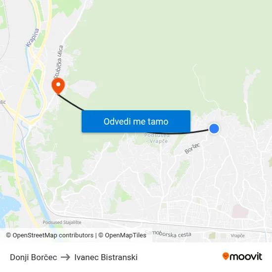 Donji Borčec to Ivanec Bistranski map