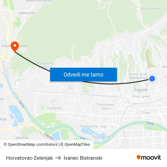 Horvatovac-Zelenjak to Ivanec Bistranski map