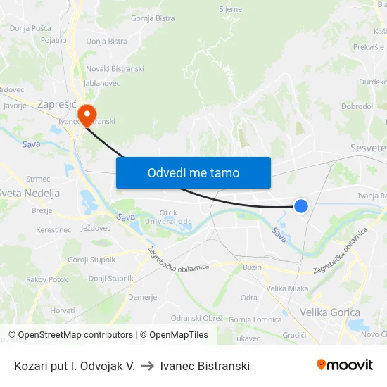 Kozari put I. Odvojak V. to Ivanec Bistranski map