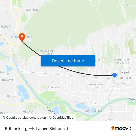 Britanski trg to Ivanec Bistranski map