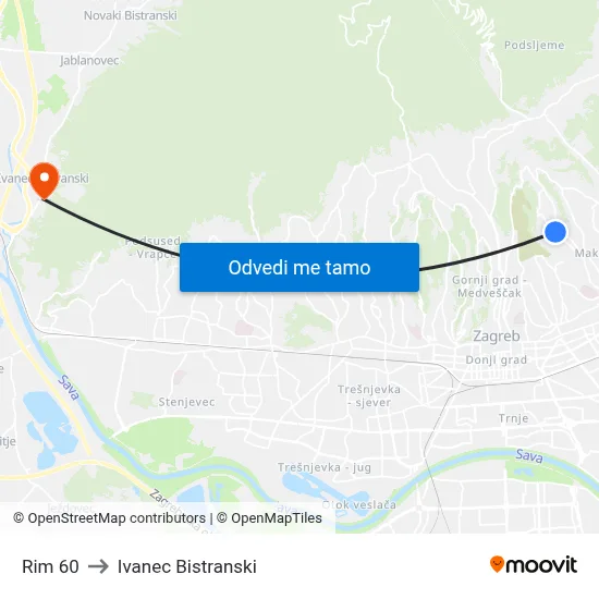Rim 60 to Ivanec Bistranski map