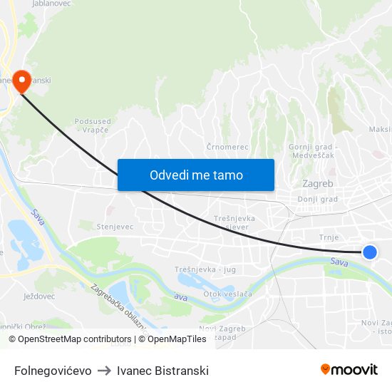 Folnegovićevo to Ivanec Bistranski map