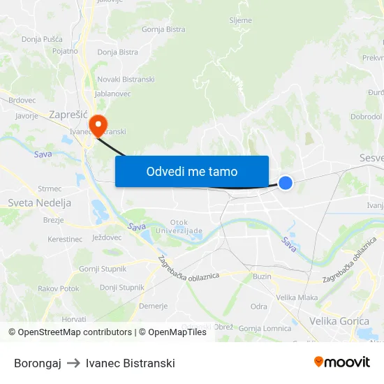 Borongaj to Ivanec Bistranski map
