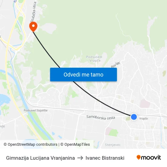 Gimnazija Lucijana Vranjanina to Ivanec Bistranski map