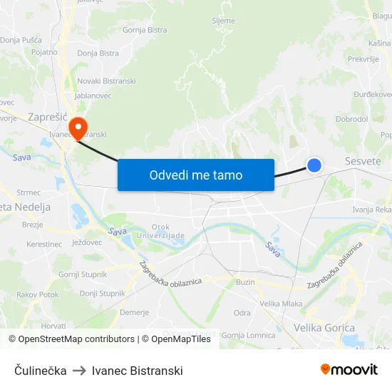 Čulinečka to Ivanec Bistranski map