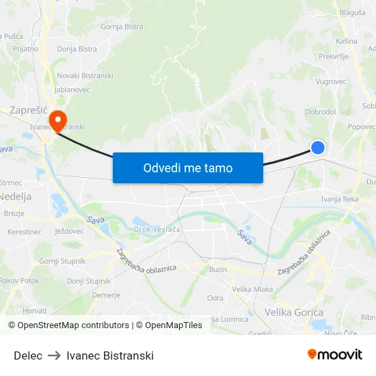 Delec to Ivanec Bistranski map