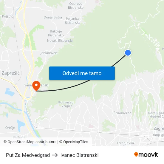 Put Za Medvedgrad to Ivanec Bistranski map