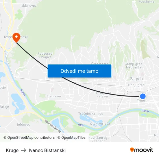 Kruge to Ivanec Bistranski map