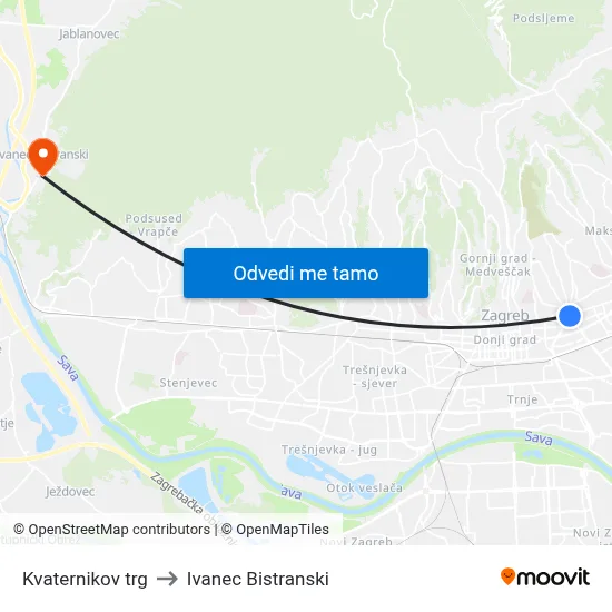 Kvaternikov trg to Ivanec Bistranski map