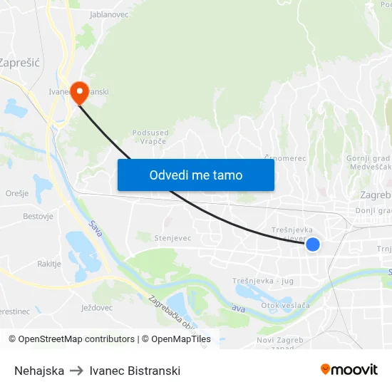 Nehajska to Ivanec Bistranski map