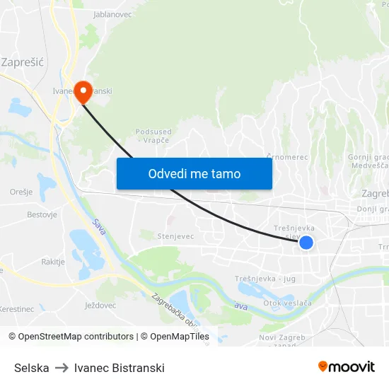 Selska to Ivanec Bistranski map