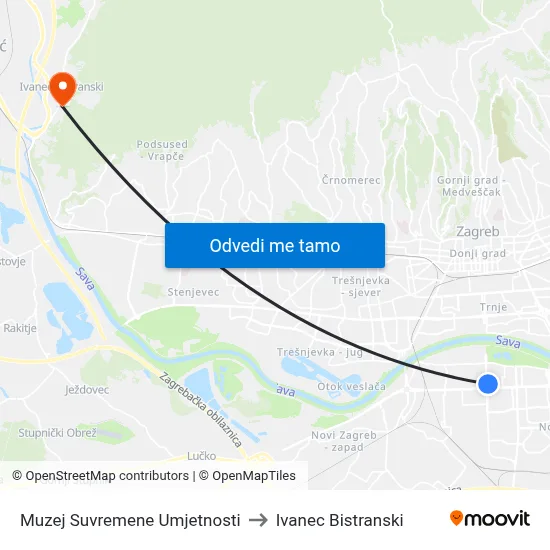 Muzej Suvremene Umjetnosti to Ivanec Bistranski map