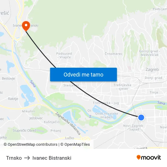 Trnsko to Ivanec Bistranski map