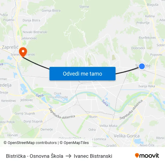 Bistrička - Osnovna Škola to Ivanec Bistranski map