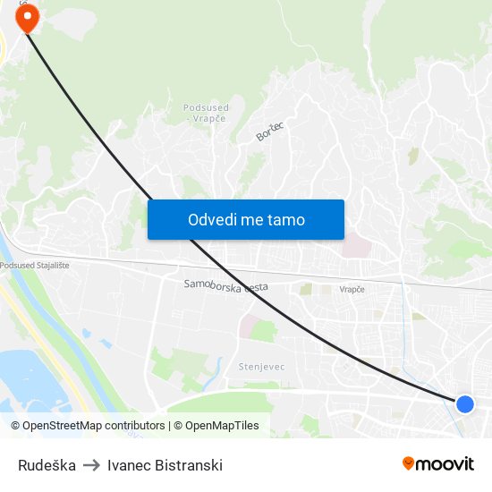 Rudeška to Ivanec Bistranski map