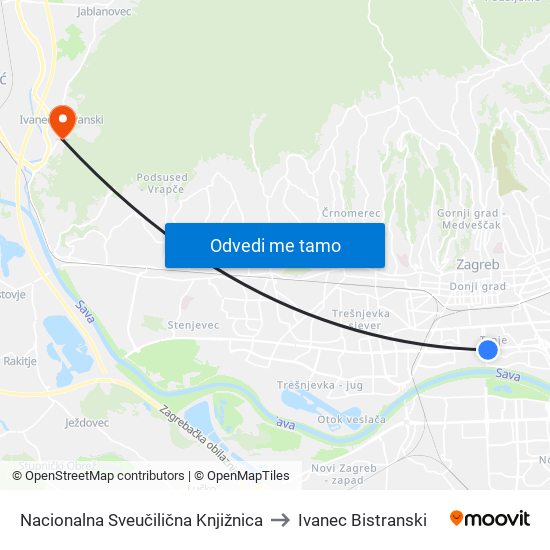 Nacionalna Sveučilična Knjižnica to Ivanec Bistranski map