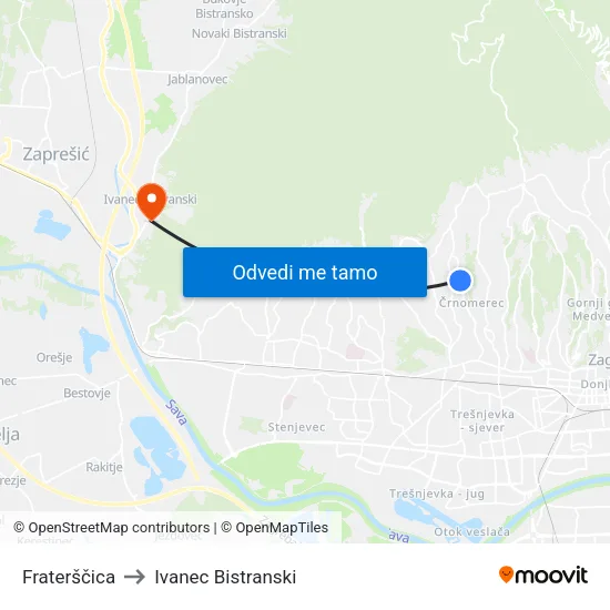 Fraterščica to Ivanec Bistranski map