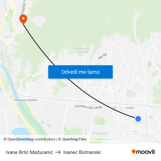 Ivane Brlić Mažuranić to Ivanec Bistranski map