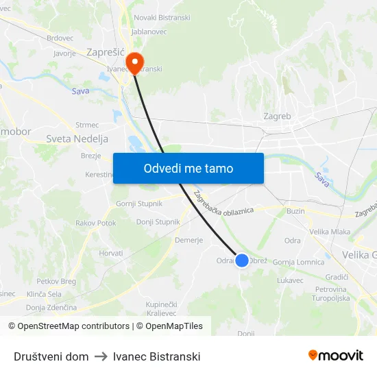 Društveni dom to Ivanec Bistranski map