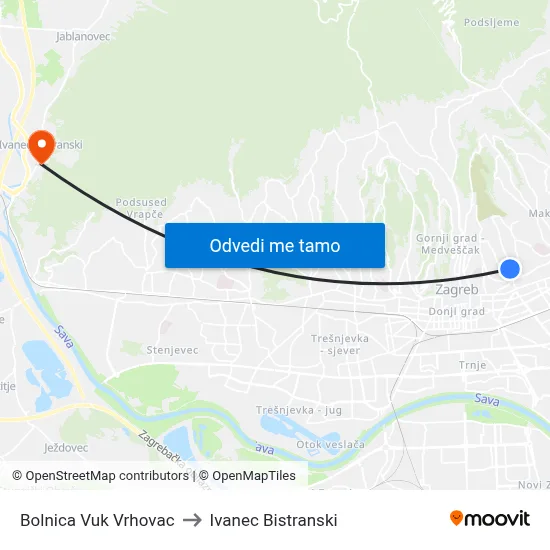 Bolnica Vuk Vrhovac to Ivanec Bistranski map