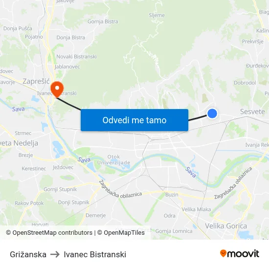 Grižanska to Ivanec Bistranski map