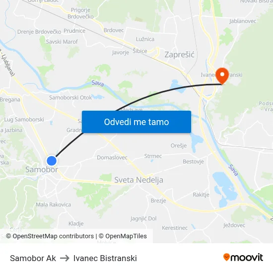 Samobor Ak to Ivanec Bistranski map
