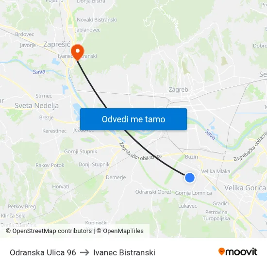 Odranska Ulica 96 to Ivanec Bistranski map