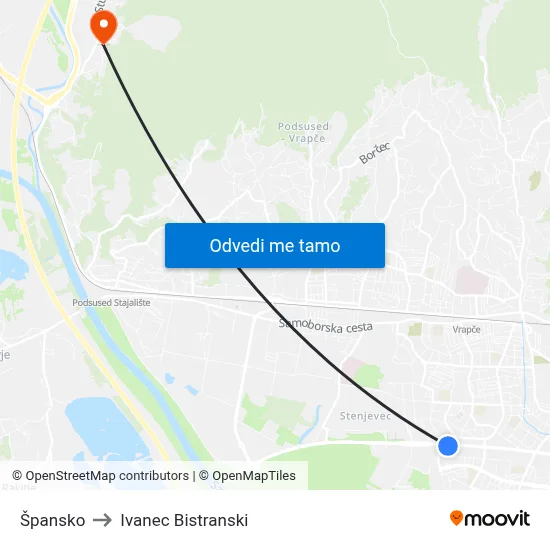 Špansko to Ivanec Bistranski map
