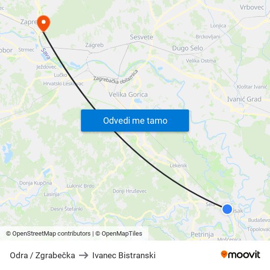 Odra / Zgrabečka to Ivanec Bistranski map