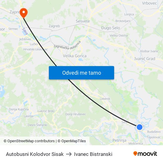 Autobusni Kolodvor Sisak to Ivanec Bistranski map
