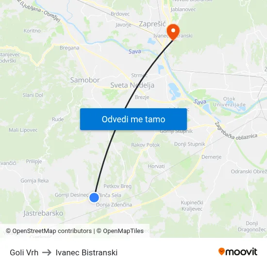 Goli Vrh to Ivanec Bistranski map
