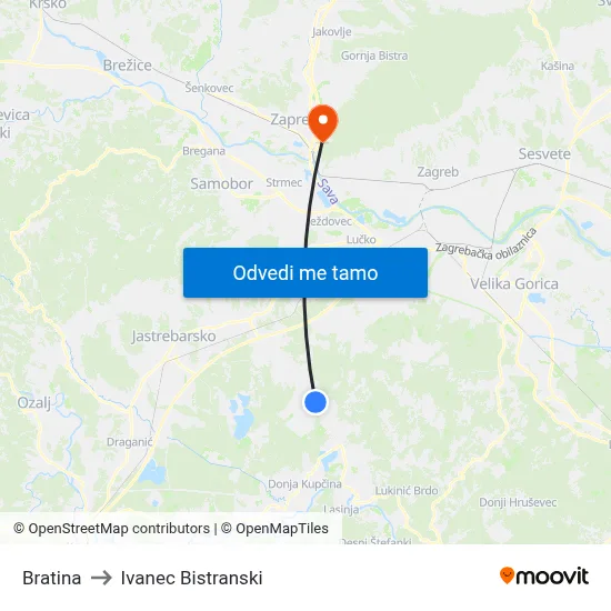 Bratina to Ivanec Bistranski map