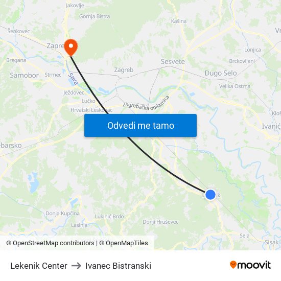 Lekenik Center to Ivanec Bistranski map