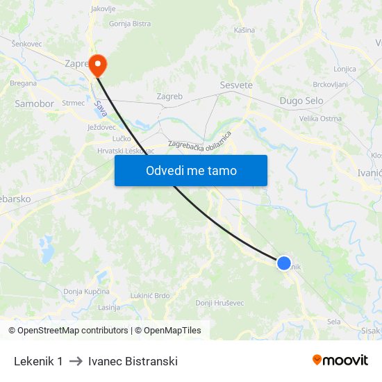 Lekenik 1 to Ivanec Bistranski map