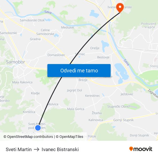 Sveti Martin to Ivanec Bistranski map