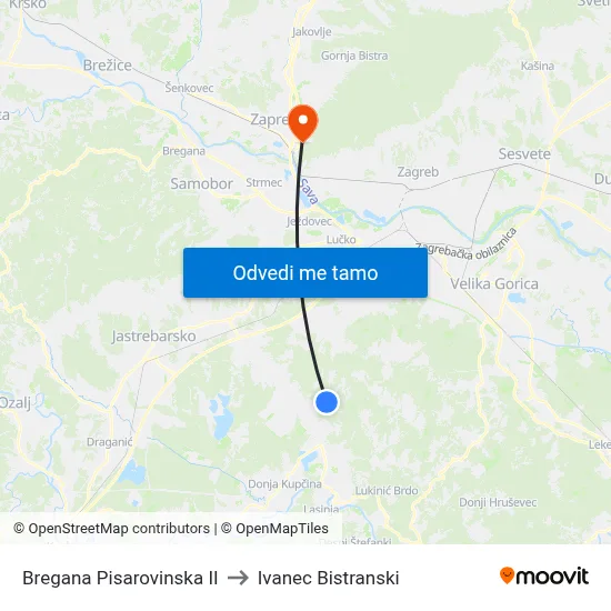 Bregana Pisarovinska II to Ivanec Bistranski map