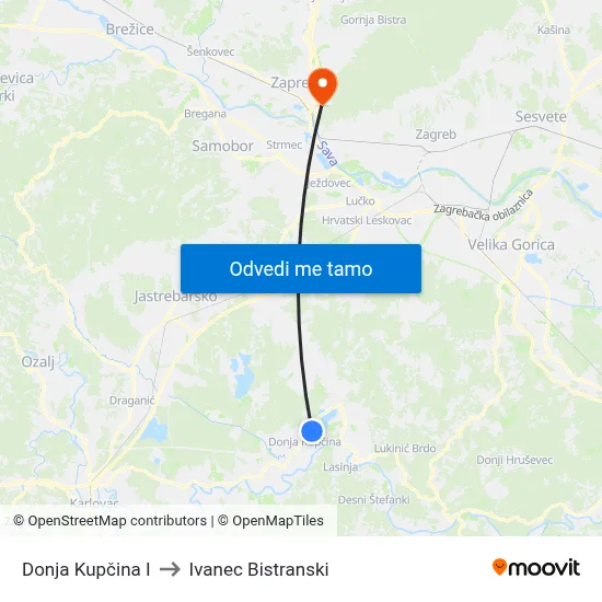 Donja Kupčina I to Ivanec Bistranski map
