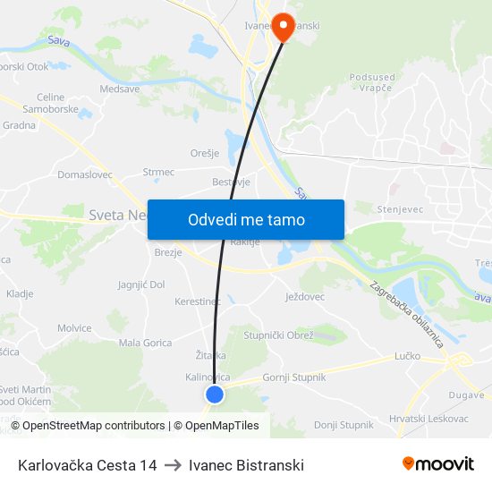 Karlovačka Cesta 14 to Ivanec Bistranski map