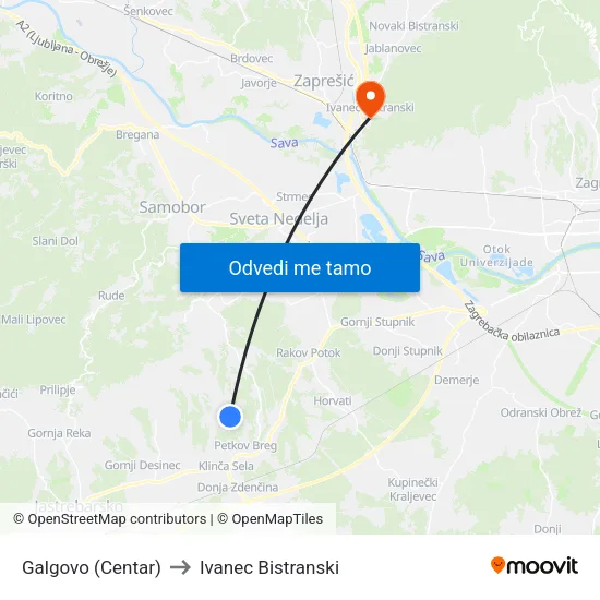 Galgovo (Centar) to Ivanec Bistranski map