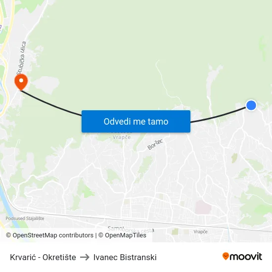 Krvarić - Okretište to Ivanec Bistranski map