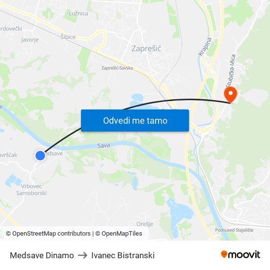 Medsave Dinamo to Ivanec Bistranski map