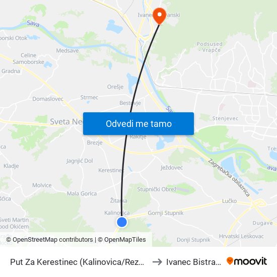 Put Za Kerestinec (Kalinovica/Rezborišće) to Ivanec Bistranski map