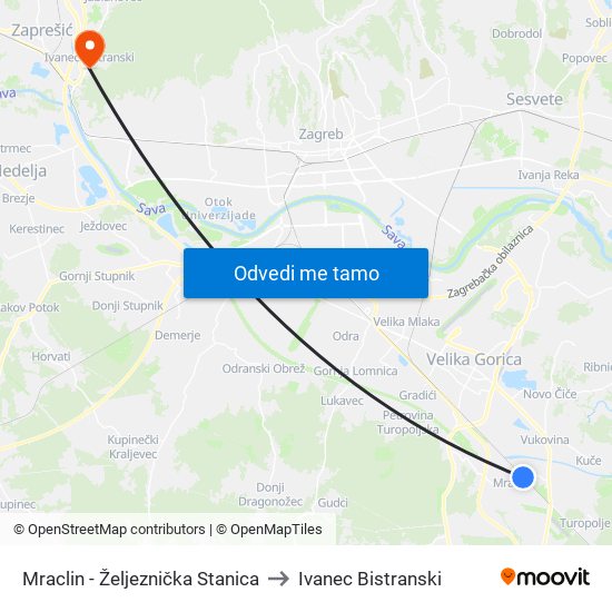 Mraclin - Željeznička Stanica to Ivanec Bistranski map