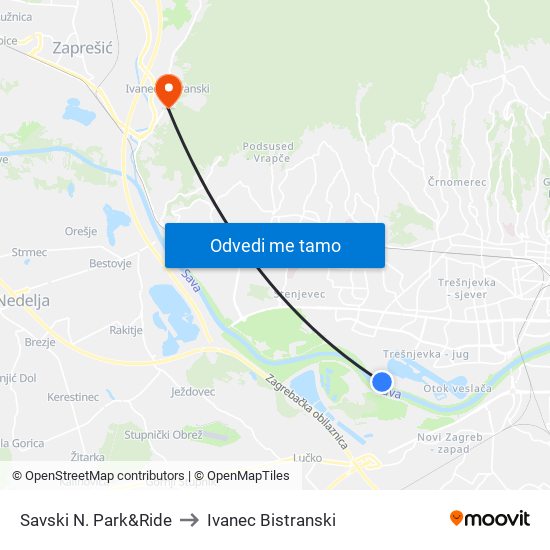 Savski N. Park&Ride to Ivanec Bistranski map