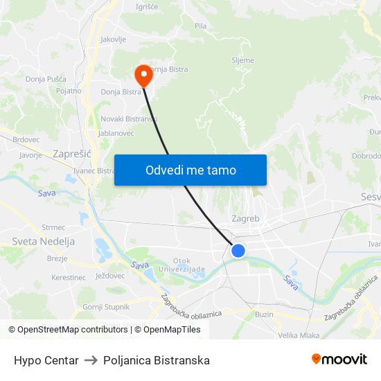 Hypo Centar to Poljanica Bistranska map