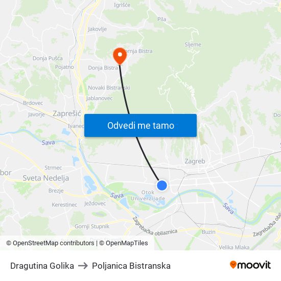 Dragutina Golika to Poljanica Bistranska map