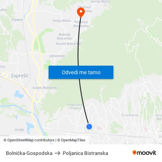 Bolnička-Gospodska to Poljanica Bistranska map