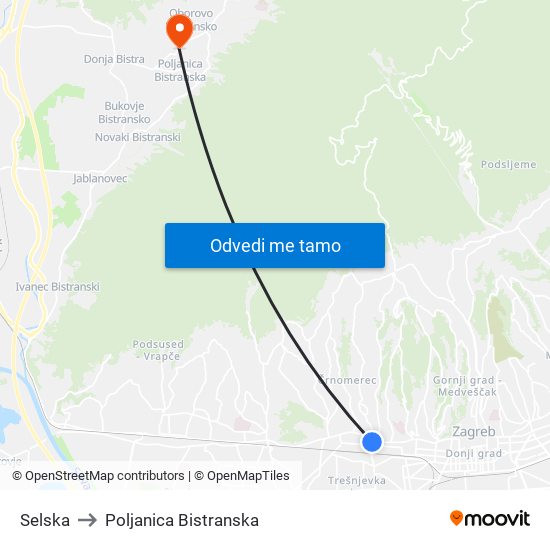 Selska to Poljanica Bistranska map