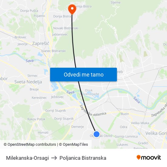 Milekanska-Orsagi to Poljanica Bistranska map