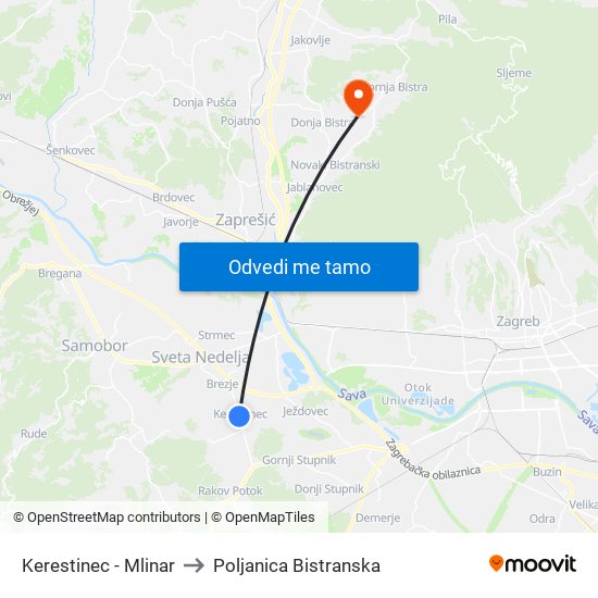 Kerestinec - Mlinar to Poljanica Bistranska map